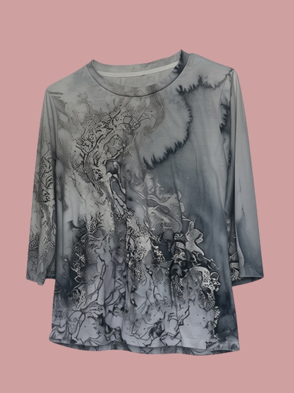 GENERIC Marble Print Blouse Black Blue Gray SIZE MEDIUM Simple Slim Fit Clingy